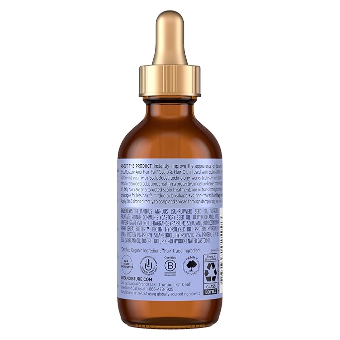 Shea Moisture Scalp & Hair Oil Anti-Hair Fall for Healthy Looking Hair and Moisturized Scalp, with Biotin & Multi-Peptide ScalpBoost Technology, 2 oz