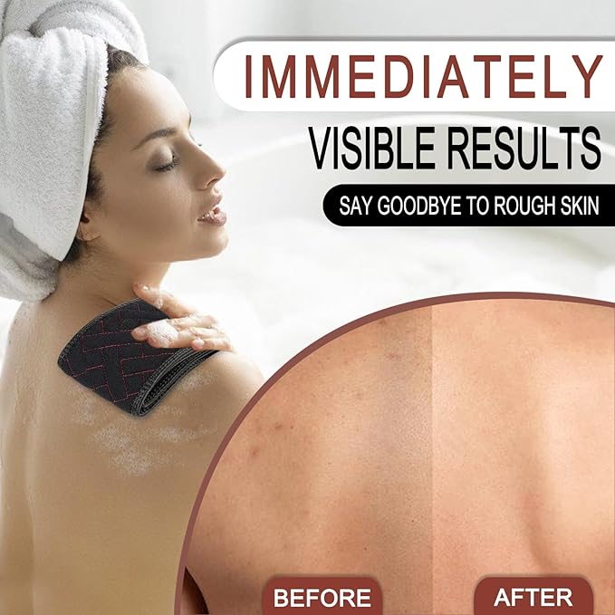 Exfoliating Back Scrubber with Upgraded Handles, 38.5 Inch Double-Sided Body Scrub Bath Exfoliator, Exfoliating Washcloth for Use in Shower, Back Washer to Deep Clean Your Skin for Men & Women (Black)