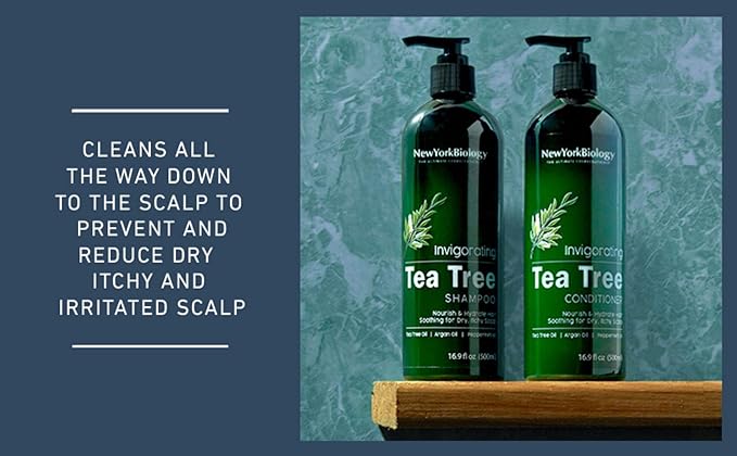 New York Biology Tea Tree Shampoo – Deep Cleanser – Relief for Dandruff and Dry Itchy Scalp – Therapeutic Grade - Helps Promote Hair Growth – 16.9 fl Oz
