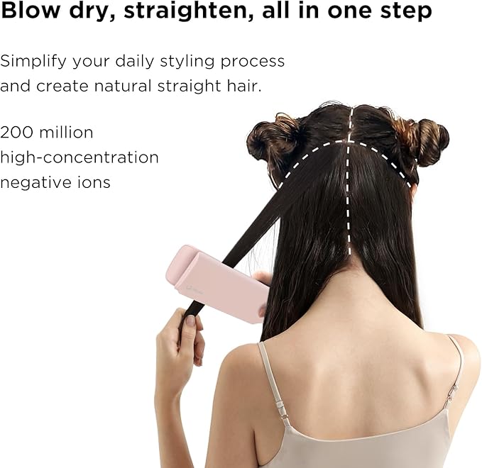 IG INGLAM Air Straight, Style from Wet Hair, 200M Ionic Hair Dryer Straightener for Medium Long Length(14”-30”), Straightener and Dryer 2 in 1, Fast Drying and Straightening in One Step, Pink