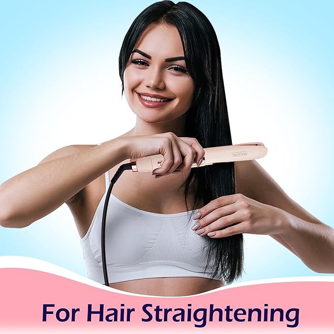 ANGENIL Pro Twist Flat Iron Hair Straightener, 2 in 1 Straightener and Curling Iron for Women, Round Pink Dual Voltage Hair Straightener with Silicone Heat Resistant Mat, 30s Fast Heating, LCD Display