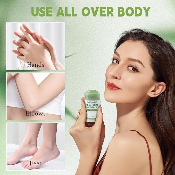 60% Urea with 2% Salicylic Acid Foot Hand Care Stick with Aloe Vera & Tea Tree - Urea Cream for Dry Cracked Feet Hands Heels Elbows Knees, Provides Deep Hydration and Softens Dead Skin, 1.41 oz