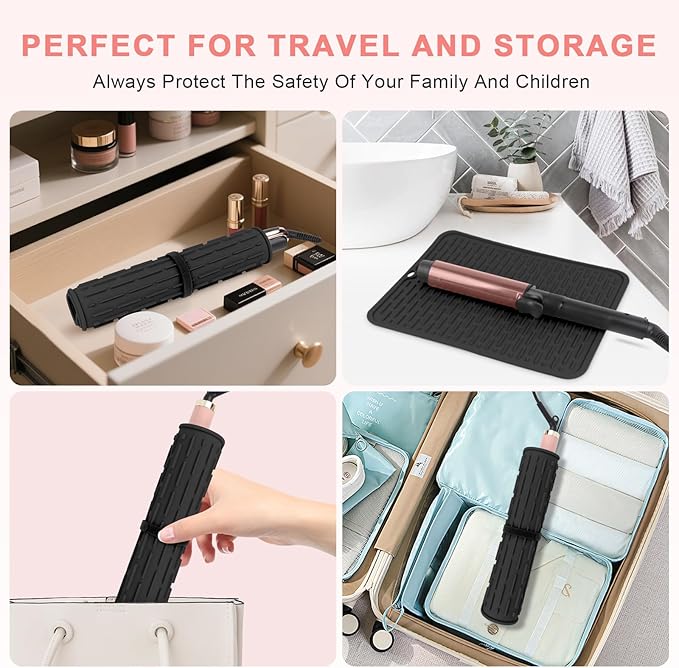 Oversize Silicone Heat Resistant Mat for Curling Irons, Flat Irons, Hair Straighteners and Hot Hair Styling Tools, Portable Hot Tools Cover Pad for Travel Vanity Salon(14.2" x 11.0")