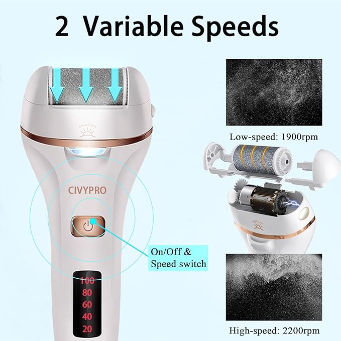 Electric Callus Remover for Feet, Long Service Time Foot Scrubber, Rechargeable Electronic Foot Files, Professional Pedicure Tools Pedicure Kit Feet Care for Crack Heel, Women Gift (White)