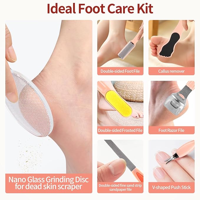 Electric Foot Callus Remover, Rechargeable Electric Callus Remover for Feet with 3 Speed, 9 in 1 Pedicure Kit with Nano-Glass, Waterproof Professional Foot File for Dead, Hard, Cracked Skin(Pink)