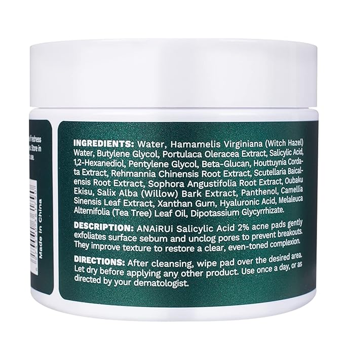 ANAI RUI 2% Salicylic Acid Pads,Face Cleansing Pads Witch Hazel Wipe for Acne & Blemishes Clear, Facial Peel Resurfacing & Exfoliating Face Wash Wipes, 80 Count