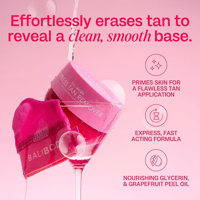 Bali Body Express Tan Remover | Self Tanner Remover & Exfoliating Body Scrub | Fake Tanning Eraser for Streak-Free Skin | Works on Self Tan, Fake Tan & Spray Tan | Vegan, Grapefruit Scent