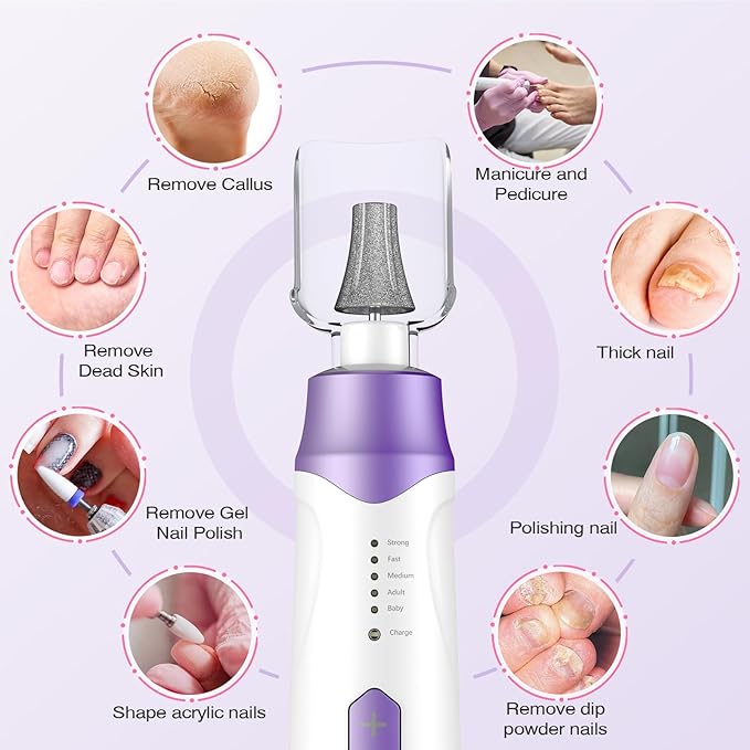 Professional Electric Nail Drill 2000mAH Portable Cordless Electric Nail File 10 in 1 Manicure Pedicure Kit ,5-Speeds Toe Nail Tools Hand Foot Care,Thick Toenail Grinder for Women Men Pets (Purple)