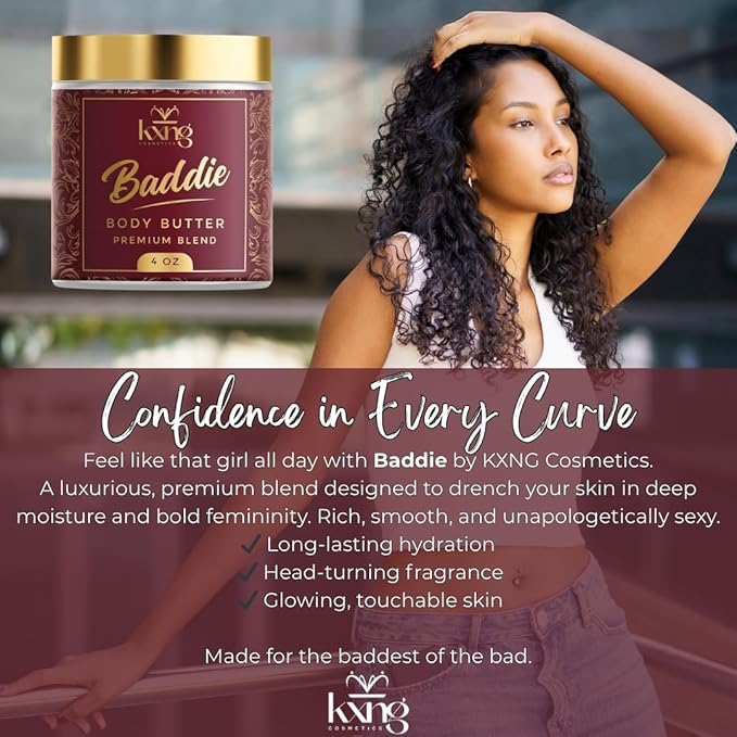 KXNG Cosmetics Organic Shea Body Butter Cream – 4oz | Luxury Moisturizing Cream for Men & Women with Shea, Cocoa & Coconut Oil | Deep Hydration for Dry Skin, Hands & Feet - Baddie