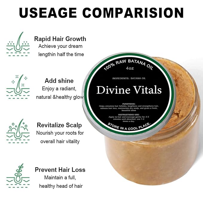 Batana Oil for Hair Growth - 100% Pure & Natural from Honduras, Batana Miracle Hair Loss Oil, Repairs Damaged Hair, For Thicker, Stronger Hair, 4.oz (1pcs)