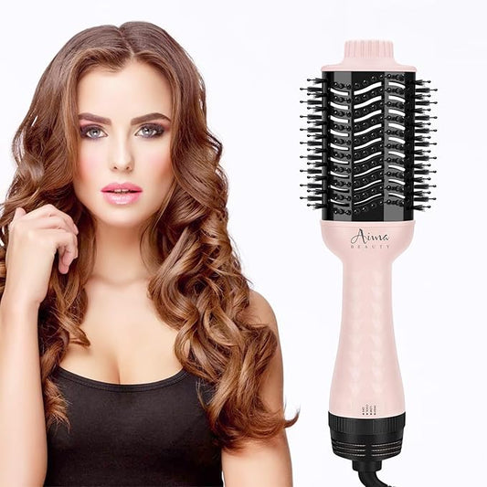 Aima Beauty One-Step Volumizer Hair Dryer Brush, 4-in-1 Upgrade Hot Air Brush for Less Frizz, More Shine, Oval Brush for Blowout, Pink