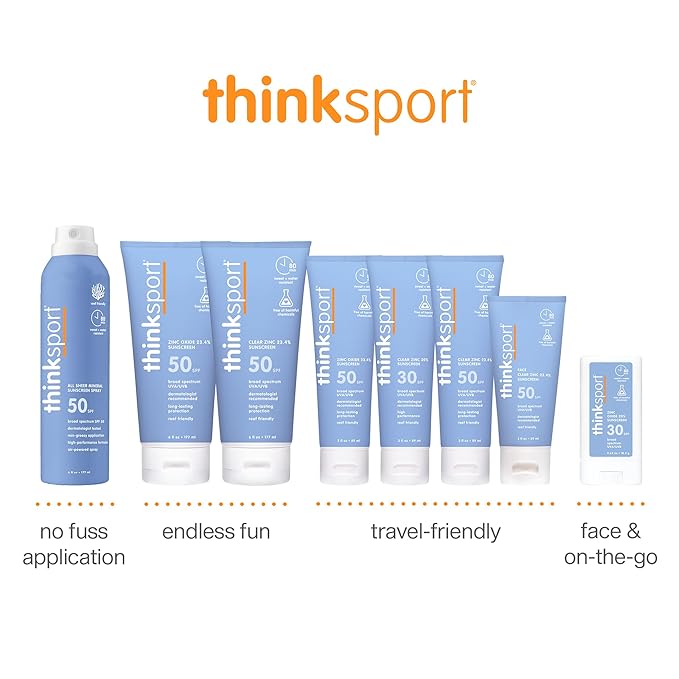 Thinksport SPF 50+ Mineral Sunscreen with Clear Zinc Oxide, 6 Fl Oz – Safe, Natural, Water Resistant, Broad Spectrum UVA/UVB Sun Screen for Sun Protection – Vegan, Reef Safe Sunscreen