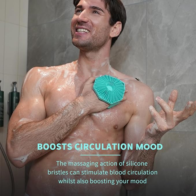 iTokGoK® Premium Silver-Infused 2-in-1 Silicone Body Scrubber, Double-Sided Design Body Brush Silicone Body Scrubber Exfoliating Body Brushes for All Skin for Showering, Lathers Well - Mint Green