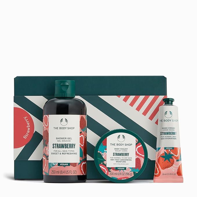 The Body Shop Strawberry Gift Set - 3 Piece Set, Includes Shower Gel, Body Yogurt, Hand Cream, Vegan