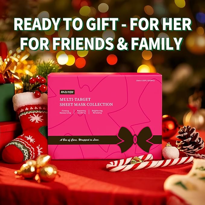 Face Sheet Masks, Christmas Stocking Stuffers, 9 Variety Packs, Peptide, Vitamin C & Panthenol B5, Antiaging, Brightening, Soothing Facial Skincare Gift Set for All Skin, Moisturizing Mask Set