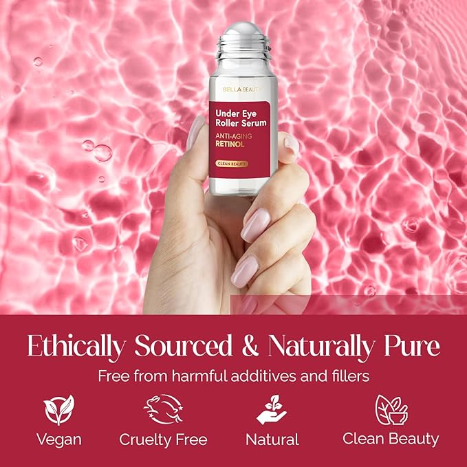 Bella Beauty Eye Roller Serum with Retinol & Vitamin B5 - Reduces Dark Circles, Puffiness & Fine Lines - Anti-Aging, Dermatologist Tested, Korean Skin Care for All Skin Types - 1.69 Fl. Oz