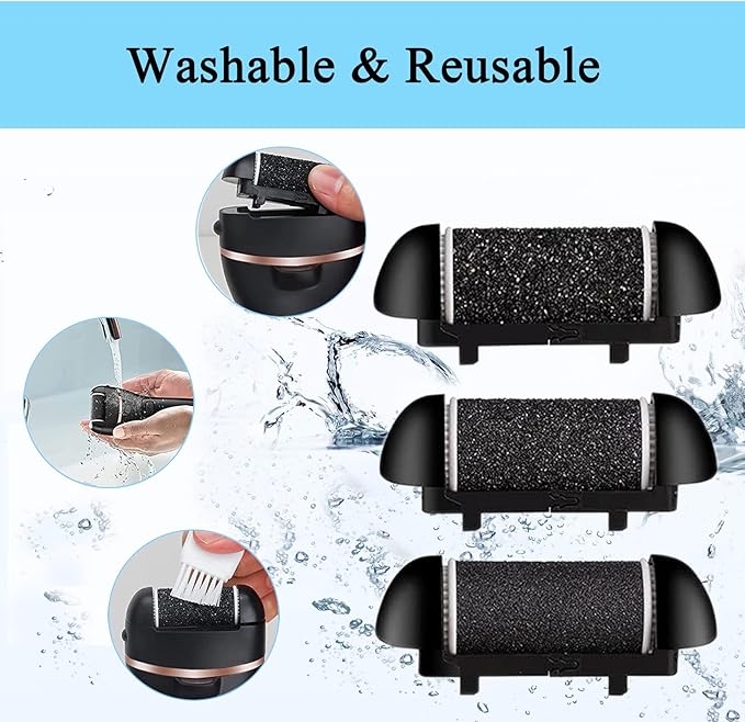 Extra Coarse 3 Refill Rollers for Electric Feet Callus Remover V-601, Replacement Heads Foot Care Pedicure Tools Pack-1 Coarse, 1 Regular and 1 Gentle Rollers (Black)