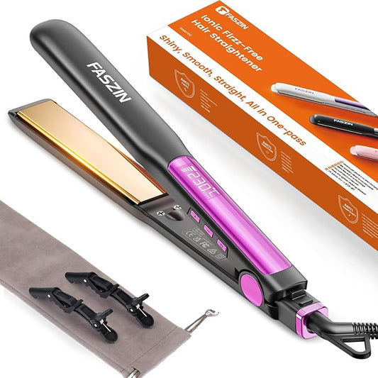 Faszin Professional Hair Straightener, 1.18 inch Ionic Titanium Plate, 20S Fast Heat Up Flat Iron with Clear LED Display, 2 in 1 Straightener and Curler Styling Tool for Straighten Hair (Gray)