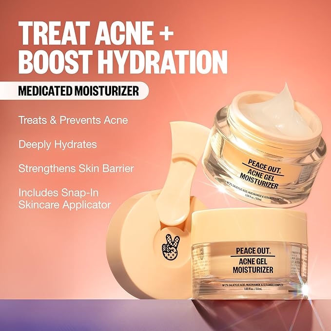 PEACE OUT Skincare Acne Gel Moisturizer, For Daily Facial Use with Salicylic Acid & Niacinamide, Boost Hydration and Help Prevent Acne & Blackheads, for Men & Women, 1.69 fl oz
