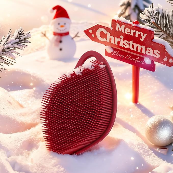 Sndyi Christmas Silicone Body Scrubber, Limited Edition Leaf-Shaped Shower Brush for Gentle Cleanse & Exfoliation, Soft Silicone Loofah Body Brush for Sensitive Skin, Perfect Holiday Gift, Festive Red