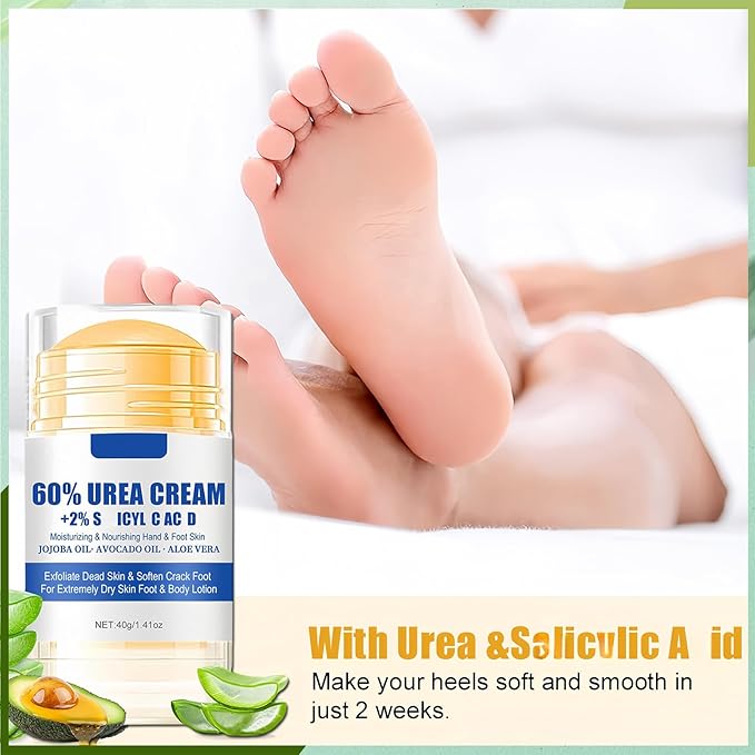 60% Urea Foot Cream, Lotion Stick Balm, Hand and Foot Cream Urea Moisturizer, Heel Stick Cream 60 Percent for Feet Maximum Strength, Heel Balm for Dry Cracked Feet, 40G 1Pc