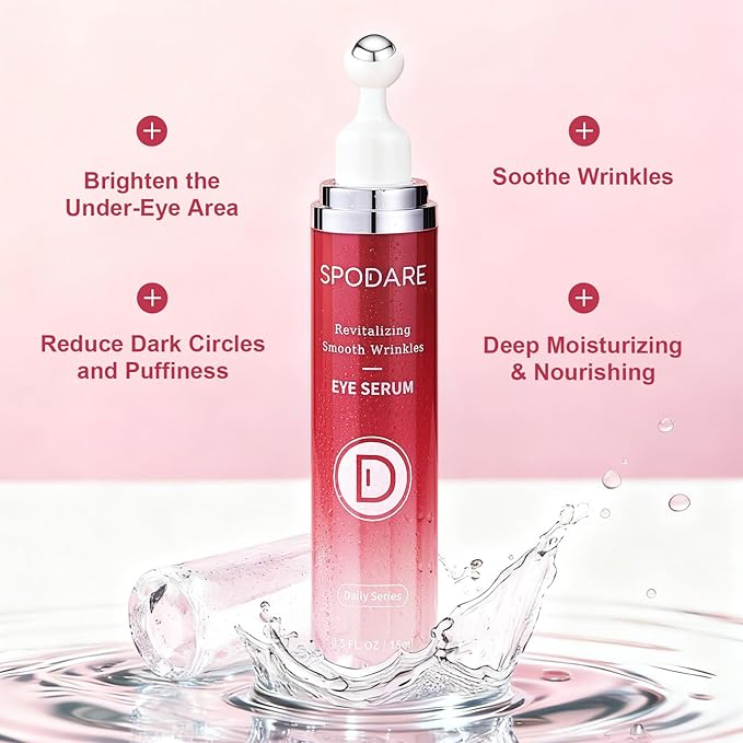 Caffeine & Retinol Eye Serum for Dark Circles, Puffiness and Wrinkles, Under Eye Cream with Hyaluronic Acid, Niacinamide & Peptides, Roller Serum with 360°Massage Ball - 0.5 fl. oz