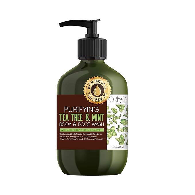 Tea Tree Body Wash with Mint for Women and Men - Helps Acne - Athletes Foot - Jock Itchy - Ringworm - Eczema - Body Odor - Itchy Skin - Moisturizing and Hydrating Sensitive Skin - 16oz