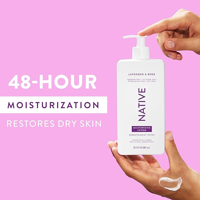 Native Body Lotion Contains Naturally Derived Plant-Based Moisturizers for Women and Men | Restores Dry Skin, Lavender & Rose, 16.5 fl oz