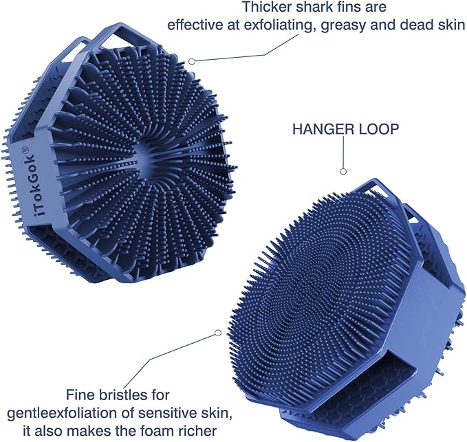 iTOKGOK® 2-in-1 Silver-Infused Silicone Body Scrubber, Double-Sided Design Body Brush Body Scrubber Exfoliating Body Brushes for Sensitive Skin for Showering, Silicone Loofah - Blue