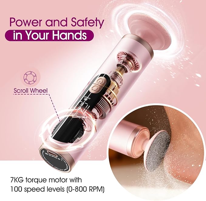 Electric Foot Callus Remover with Adjustable Speed Dial, Rechargeable Pedicure Tools for Feet with Powerful Motor for Dead Skin & Cracked Heel,Electric Foot File with 2 Detachable Discs
