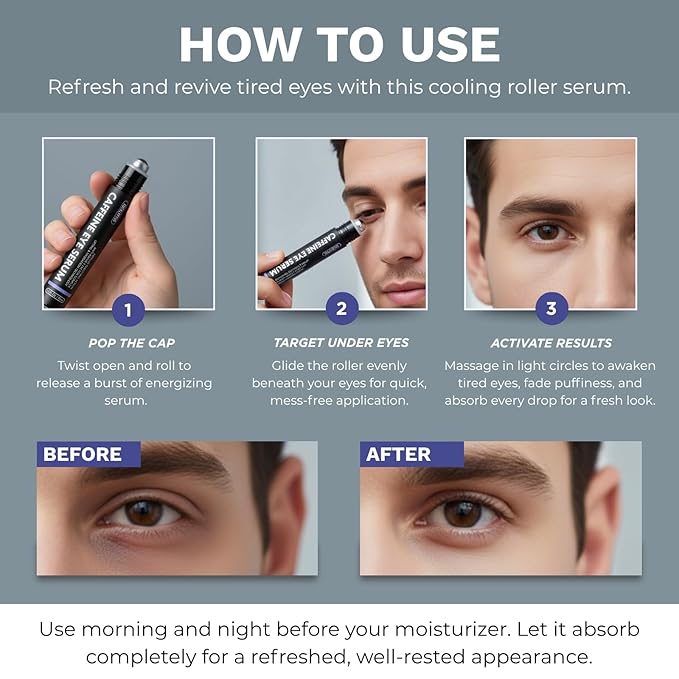 Disco Eye Serum, 12% Caffeine 8% Hyaluronic Acid, Niacinamide Peptides, Puffy Bags Fine Lines Dark Circles Wrinkles, Eucalyptus - Moisturizing Vitamin C 360° Roller Massage Ball Anti-Aging Cream 0.5oz