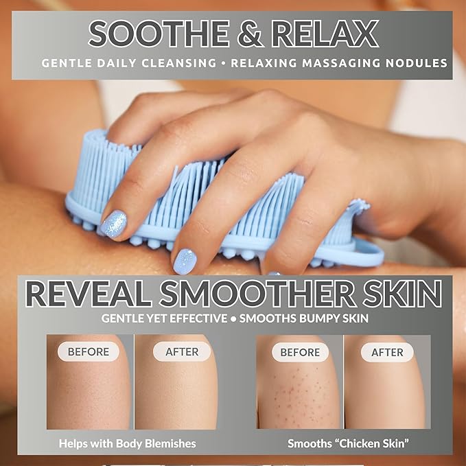 Silver Infused Exfoliating Body Scrubber - Textured Back Scrubber Shower Brush - Avilana Advanced Material Bath Tool Dual Sided - Gentle Smoothing Rough Skin - Premium Gift Women Men