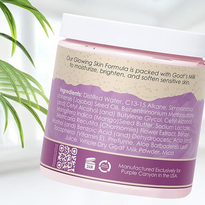 PURPLE CANYON Goat Milk Whipped Body Butter 8oz | Lavender Rose Body Lotion Infused with Jojoba Oil and Aloe Vera| Glowing Skin Natural Lotion for Luxury Self-Care