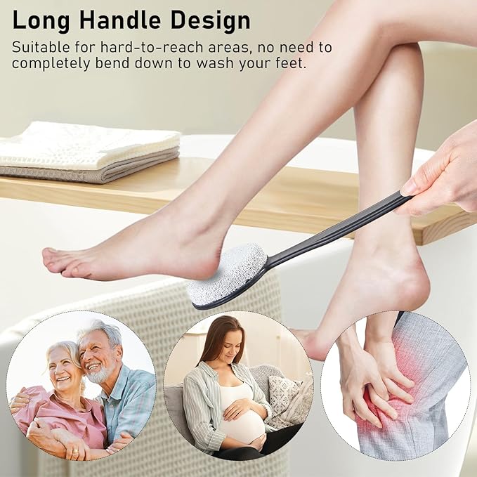 Pumice Stone for Feet with Long Handle 13.7", Hard Skin Callus Remover, Scrubber and Exfoliator for Dead Dry Skin, Softer & Smoother Feet, Pedicure Tool (Curved) Black