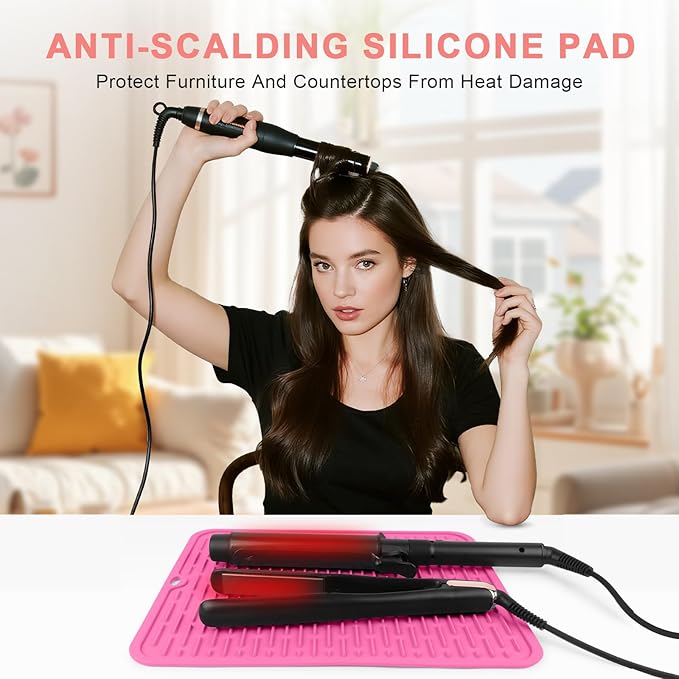 Oversize Silicone Heat Resistant Mat for Curling Irons, Flat Irons, Hair Straighteners and Hot Hair Styling Tools, Portable Hot Tools Cover Pad for Travel Vanity Salon(14.2" x 11.0")