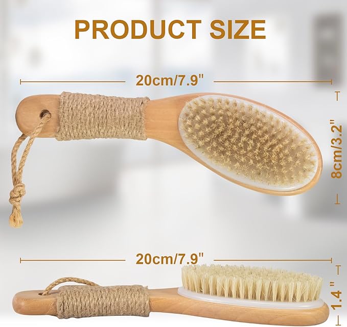 9.8" Dry Brush for Body with Anti-Slip Handle,Wet&Dry Brushing Body Brush for Body,Natural Bristles,Back Scrubber Bath Tool for Men&Women