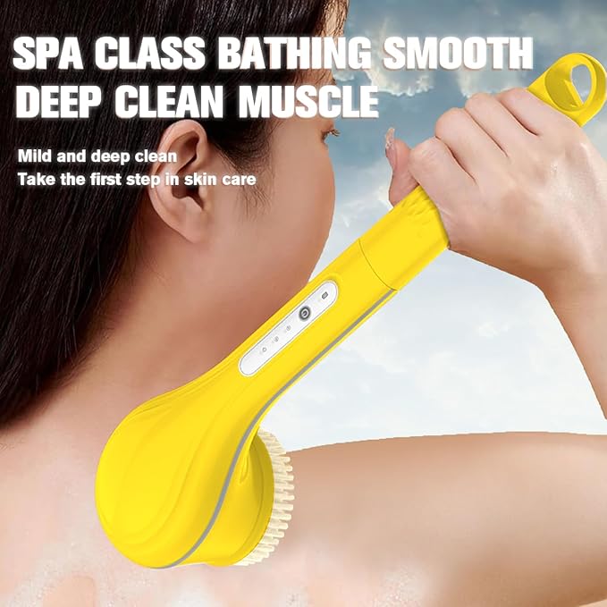 Generic Electric Body Brush Set for Showering,Exfoliating Bath Brush Long Handle for Shower Lotion Applicator for Back Silicone Body Scrubber with 6 Shower Brush Heads for Women Men Gifts (Yellow)