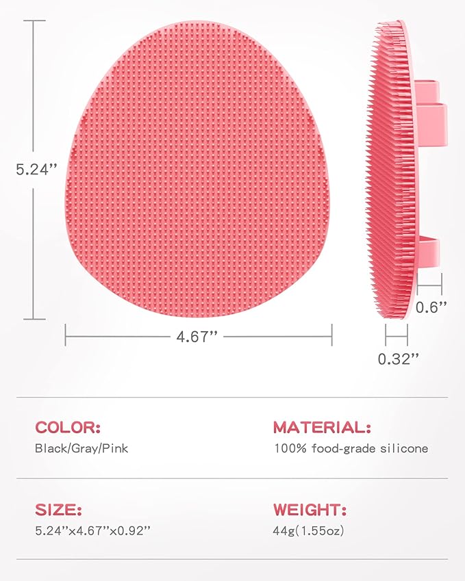 Manmihealth Silicone Back Scrubber(Thin Bristles) & Soft Bath Brushes Set, Super-Cleaning Body Scrubber & Super-Lathering Soft Bath Glove Combination, with a Free Hook.(Pink)