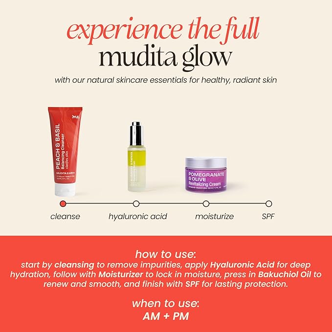 Mudita Earth Vitamin C Cleanser – 4 fl oz | Peach & Basil Balancing Face Wash | Gentle Sulfate-Free Cleanser for Sensitive, Oily & Acne-Prone Skin, Lactic Acid Polish