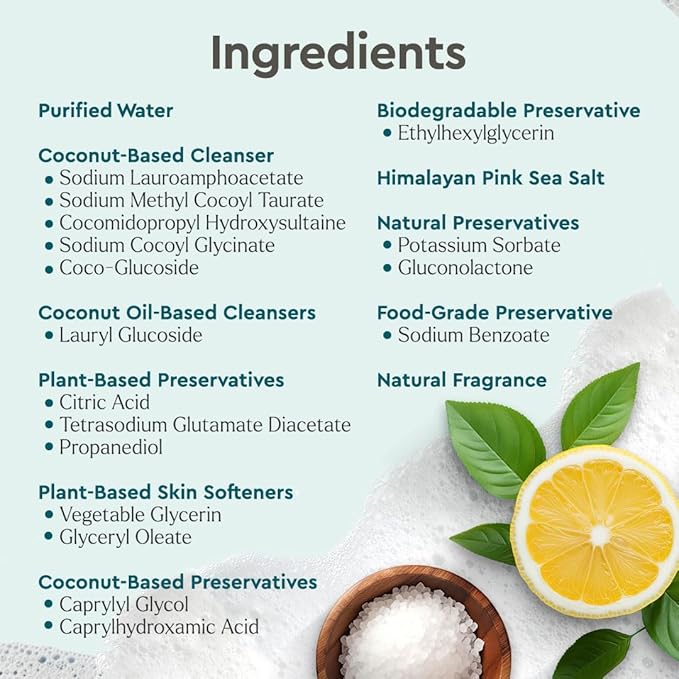 Puracy Body Wash Refill, Natural Body Wash, 98.6% Pure Plant Ingredients, Moisturizing Shower Gel for Women Men Kids, Body Soap for Dry Sensitive Skin Gently Scented with Citrus & Sea Salt, 48 Oz