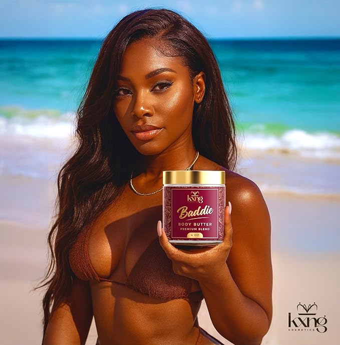 KXNG Cosmetics Organic Shea Body Butter Cream – 4oz | Luxury Moisturizing Cream for Men & Women with Shea, Cocoa & Coconut Oil | Deep Hydration for Dry Skin, Hands & Feet - Baddie
