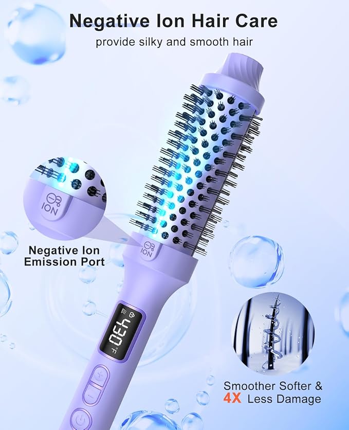 Nimmu Thermal Brush for Blowout Look, 1.5 inch Heated Round Brush, Curling Iron with 10 Temperature Control, Hot Styler Dual Voltage for Travel, Purple