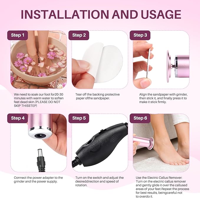 LIONVISON Electric Foot Callus Remover: Adjustable Speed Foot File for Cracked Heels - Working Women's Summer Pedicure Tool with 60pcs Sandpaper Discs - Dead Skin Remover for Dry Feet at-Home