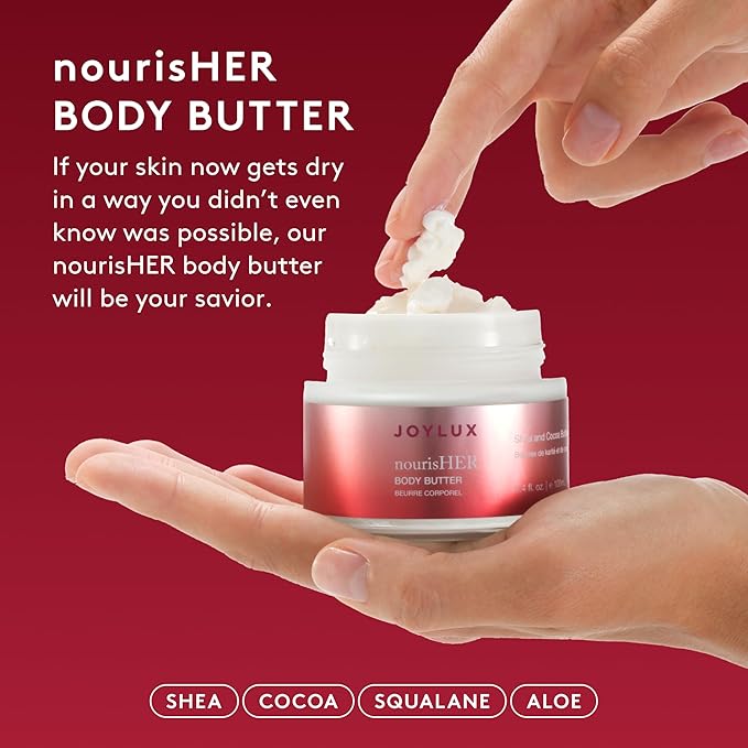 Joylux nourisHER Body Butter for Dry to Very Dry Skin with Shea Butter, Cocoa Butter, Aloe Vera & Squalane, Creamy, Clean Moisturizer for Intense Hydration 3.4 oz