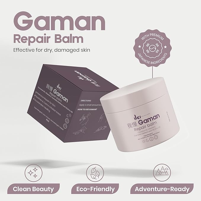 IKI Gaman Repair Face Balm - Intensive Skin Repair with Emu Oil, Camellia Oil & Vitamin E - Soothes Burns, Scars & Irritation - Body Moisturizer & Healing - Natural & Safe for Sensitive Skin
