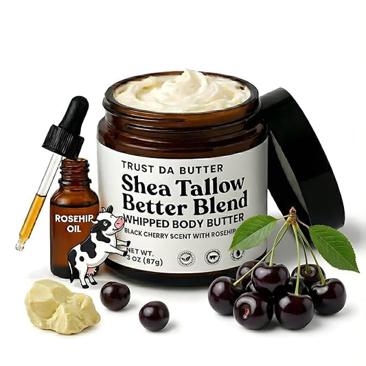 Beef Tallow for Skin – Whipped Moisturizer – 100% Grass-Fed, Organic Shea Butter, Rosehip oil & Vitamin E – Deep Eczema Relief, Face & Body, Black Cherry, 3oz – Made in USA