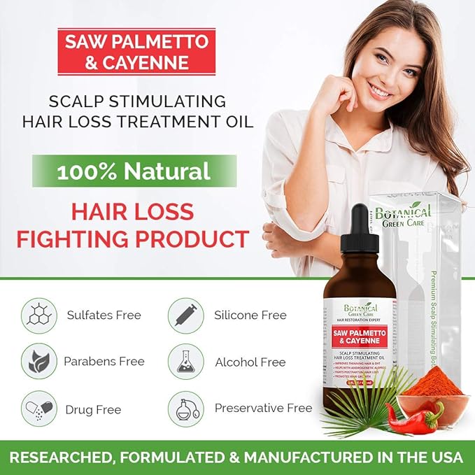 Saw Palmetto & Cayenne Hair Serum, Hair Growth Oil. Made in USA