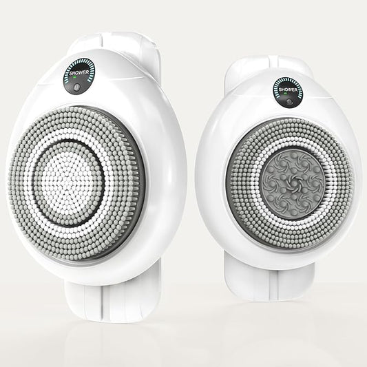 Electric Back Scrubber for Shower - Wall Mounted Exfoliating Brush, Hands-Free Automatic Body Scrubber, IPX7 Waterproof, 3-Speed Adjustment, 3 Replaceable Heads with 50pcs Disposable Shower Caps