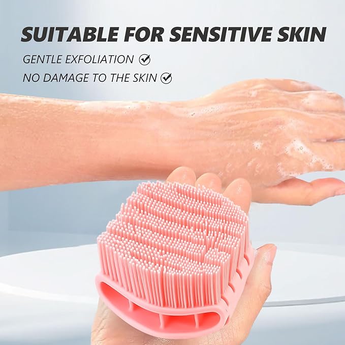 Silicone Body Scrubber with Handle - Exfoliating Shower Brush for Men & Women, Travel-Friendly & Quick-Dry, Soft Silicone Loofah Alternative for All Skin Types (Pink)