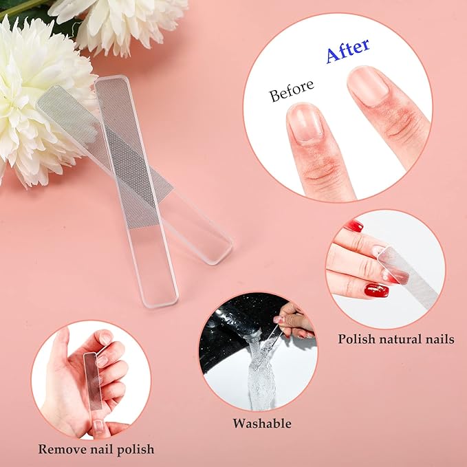 6 Pcs Glass Nail File and Nail Shiner Set Manicure Pedicure Glass File Buffer Cuticle Trimmer Nano Finger Nano Foot Scrubber Callus Remover Foot Care Pedicure Fingernails Toenail